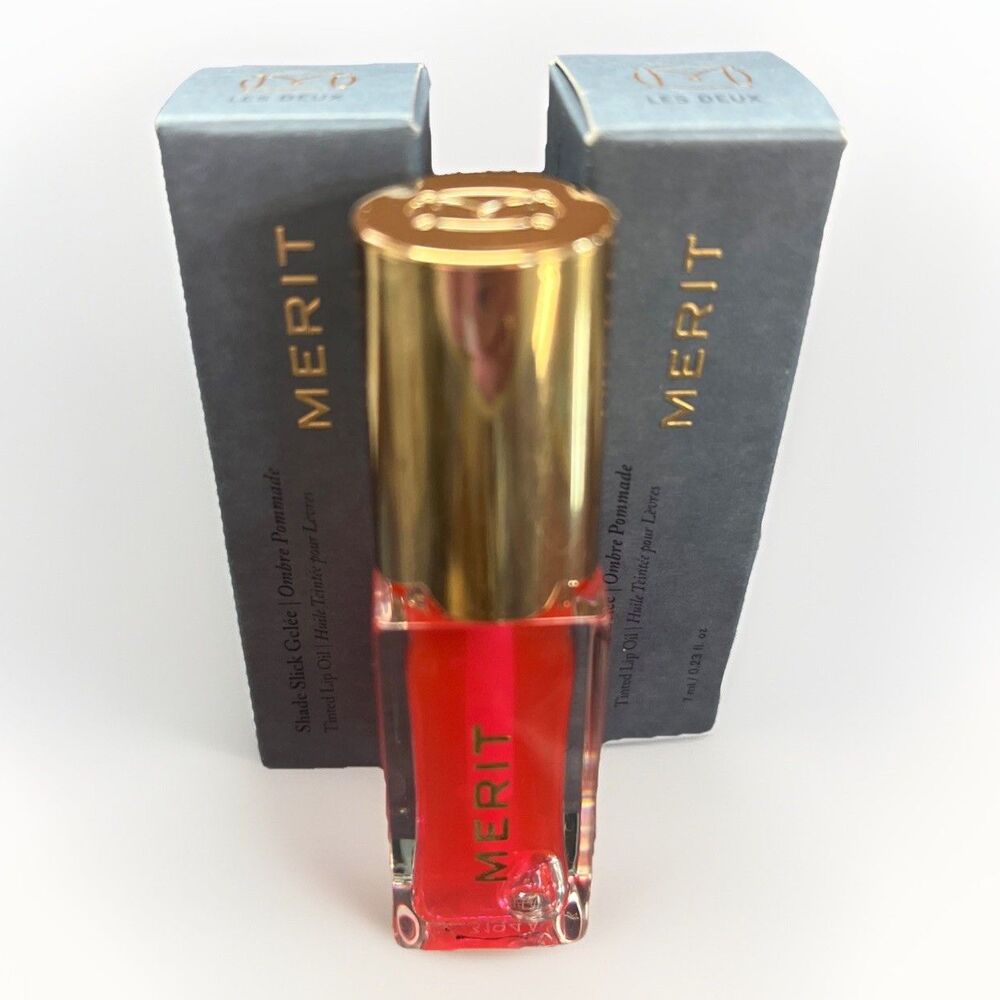 LOT OF 2 Full Size MERIT Beauty Shade Slick Gelee Tinted Lip Oil LES DEUX Pink